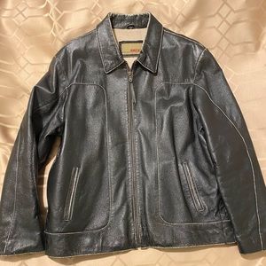Mens black leather vintage distressed bomber jacket